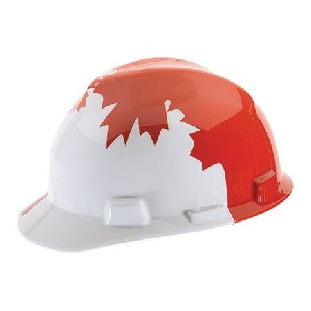 Msa Safety Canadian Freedom Series V-Gard Protective Cap, White Withred Maple Leaf 10050613